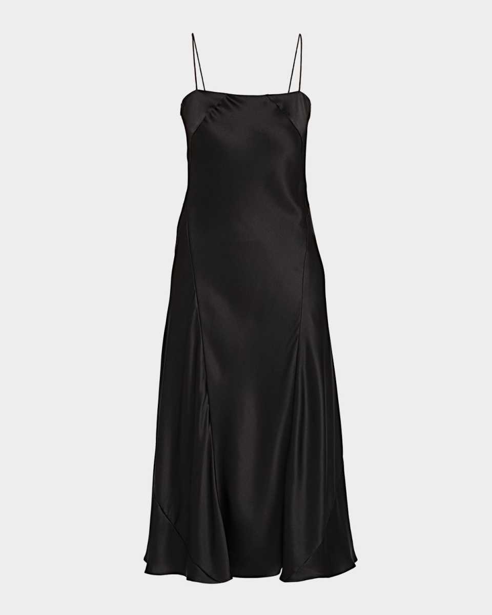Double Silk Satin Spaghetti-Strap Midi Dress